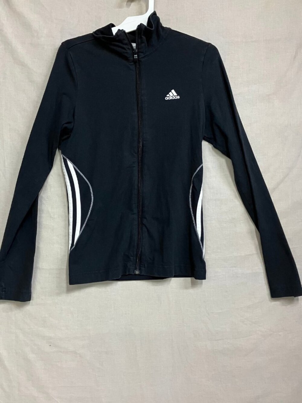 Adidas Track Jacket Kids Size Small Black Full Zip Long Sleeves Athletic Fit